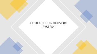 OCULAR DRUG DELIVERY
SYSTEM
 