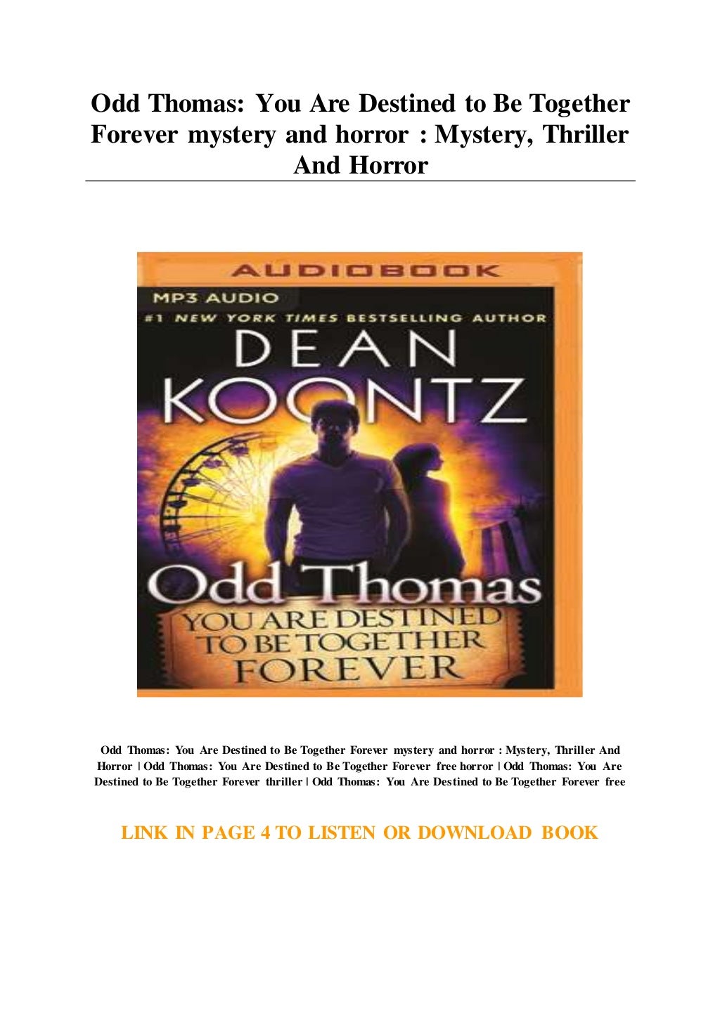 Odd Thomas You Are Destined To Be Together Forever Odd Thomas: You Are Destined to Be Together Forever mystery and horro…