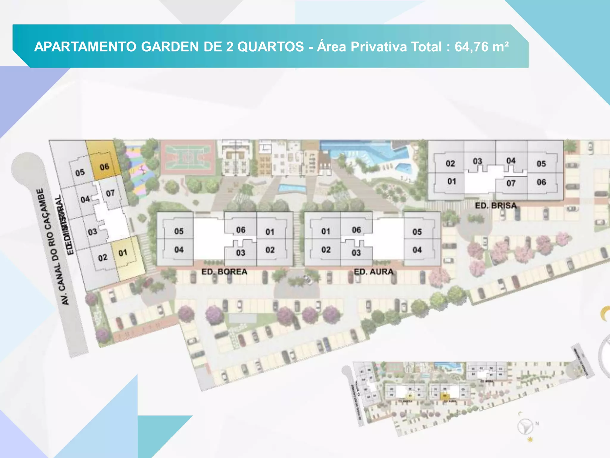 APARTAMENTO GARDEN DE 2 QUARTOS - Área Privativa Total : 64,78 m²APARTAMENTO GARDEN DE 2 QUARTOS - Área Privativa Total : 64,76 m²
 