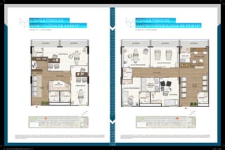 CONSULTÓRIO DE
GINECOLOGIA DE 64,94 M2
CONSULTÓRIO DE
GASTROENTEROLOGIA DE 97,41 M2
JUNÇÃO DE 3 CONSULTÓRIOSJUNÇÃO DE 2 CONSULTÓRIOS
Planta ilustrativa da junção das salas 26 e 24, totalizando 64,94 m². Os mobiliários, utensílios, acabamentos, iluminação e equipamentos, louças e metais utilizados nesta planta são meramente sugestões de decoração. A junção das salas é de responsabilidade do
adquirente. Serão entregues pela obra apenas os itens especificados e descritos no Memorial Descritivo de vendas anexo ao contrato de aquisição da unidade entregues a cada cliente comprador. Os caixilhos, esquadrias e guarda-corpos poderão sofrer ajustes
decorrentesdodetalhamentodoprojetodefabricação.Aslajestécnicassãolocaisdestinadosexclusivamenteparaacomodaçãodeequipamentos,observadasascondiçõeseregrasconstantesdaConvençãodeCondomínio,bemcomodoManualdeProprietárioem
relaçãoacargaeaonívelderuído.
Planta ilustrativa da junção das salas 59, 61 e 63, totalizando 97,41 m². Os mobiliários, utensílios, acabamentos, iluminação e equipamentos, louças e metais utilizados nesta planta são meramente sugestões de decoração. A junção das salas é de responsabilidade
do adquirente. Serão entregues pela obra apenas os itens especificados e descritos no Memorial Descritivo de vendas anexo ao contrato de aquisição da unidade entregues a cada cliente comprador. Os caixilhos, esquadrias e guarda-corpos poderão sofrer ajustes
decorrentesdodetalhamentodoprojetodefabricação.Aslajestécnicassãolocaisdestinadosexclusivamenteparaacomodaçãodeequipamentos,observadasascondiçõeseregrasconstantesdaConvençãodeCondomínio,bemcomodoManualdeProprietárioem
relaçãoàcargaeaonívelderuído.
27783_011_Odebrecht_Vitrium_BookCorretor_26x34cm.indd 47-48 10/26/12 1:17 AM
 