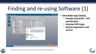 Finding and re-using Software (1)
• Extendable App Catalog
• Provide Dockerfile + GUI
specification
• Develop VM image
• D...