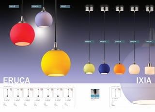 серия 1343 серия 1342
ERUCA IXIA
/R /Y /LB /G /B /O /W
1100 mm
100 mm
E14
1x60W
1100 mm
100 mm
E14
1x60W
1100 mm
100 mm
E14
1x60W
1100 mm
100 mm
E14
1x60W
1100 mm
100 mm
E14
1x60W
1100 mm
100 mm
E14
1x60W
1100 mm
100 mm
E14
1x60W
1343/Y1343/R
цвет покрытия:
никель
/O
1100 mm
110 mm
E14
1x60W
1343/G
1343/LB
1343/B 1343/O 1343/W 1342/W
 