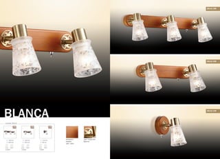 серия 2614
/1W/2W/3W
цвет покрытия:
бронза
материал:
дерево
цвет: орех
150 mm
90 mm
E14
1x40W
выкл.
140 mm
300 mm
E14
2x40W
выкл.
140 mm
460 mm
E14
3x40W
выкл.
2614/3W
2614/2W
2614/1W
BLANCA
 