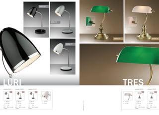 серия 2327 серия 2330 серия 2329
LURI
280 mm
135 mm
E27
1x40W
выкл. на шнуре
280 mm
135 mm
E27
1x40W
выкл. на шнуре
280 mm
135 mm
E27
1x40W
выкл. на шнуре
120 mm
95 mm
/1T /1T /1T
2327/1T
2330/1T
2329/1T
серия 2224 серия 2225
TRES
/1T /1T
цвет покрытия:
бронза
зеленый
цвет покрытия:
золото
белый
270 mm
160 mm
E27
1x60W
выкл. на шнуре
270 mm
160 mm
E27
1x60W
выкл. на шнуре
125 mm
240 mm
2224/1T 2225/1T
OdeonLight2013–2014
 