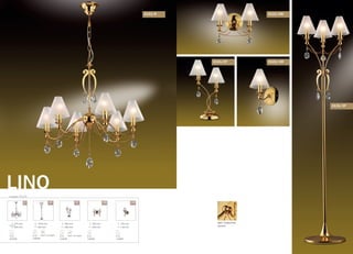 серия 2121
LINO
/6 /3F /2T /2W /1W
670 mm
690 mm
E14
6x60W
без цепи
1650 mm
390 mm
E14
3x60W
выкл. на шнуре
460 mm
280 mm
E14
2x60W
выкл. на шнуре
300 mm
340 mm
E14
2x60W
295 mm
130 mm
E14
1x60W
2121/6
цвет покрытия:
золото
2121/2W
2121/1W2121/2T
2121/3F
 