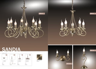 серия 1297
SANDIA
цвет покрытия:
бронза
/5 /8/2W /1T
450 mm
540 mm
E14
8x60W
без цепи
390 mm
390 mm
E14
5x60W
без цепи
300 mm
150 mm
E14
1x60W
выкл. на шнуре
150 mm
230 mm
E14
2x60W
1297/8
1297/2W
1297/1T
1297/5
 