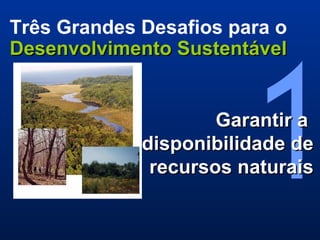 1 Três Grandes Desafios para o   Desenvolvimento Sustentável Garantir a  disponibilidade de recursos naturais 