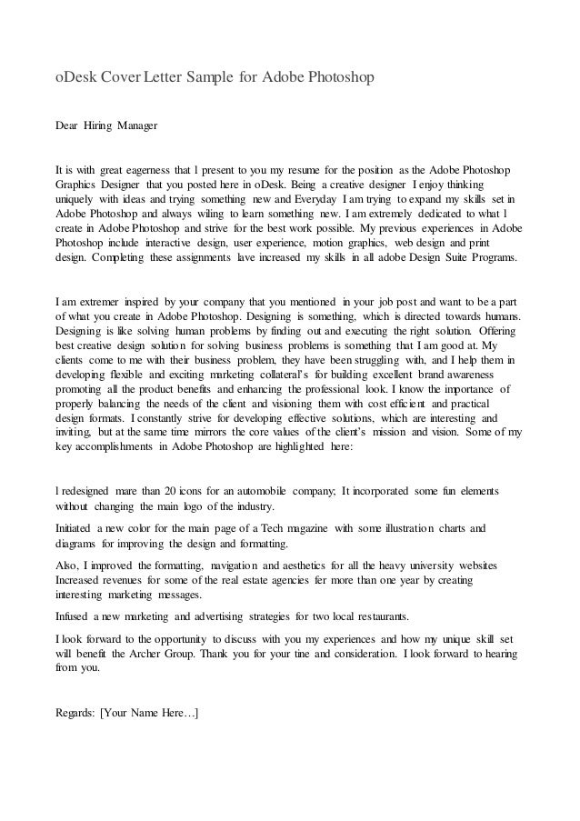 ODesk cover letter sample for adobe photoshop