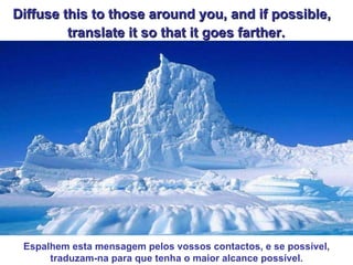 Espalhem esta mensagem pelos vossos contactos, e se possível, traduzam-na para que tenha o maior alcance possível. Diffuse this to those around you, and if possible, translate it so that it goes farther.   