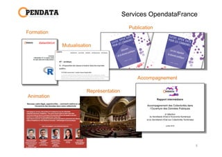 Services OpendataFrance
5
Formation
Publication
Accompagnement
Animation
Représentation
Mutualisation
 