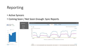Reporting
• Active Syncers
• Coming Soon / Not Soon Enough: Sync Reports
 