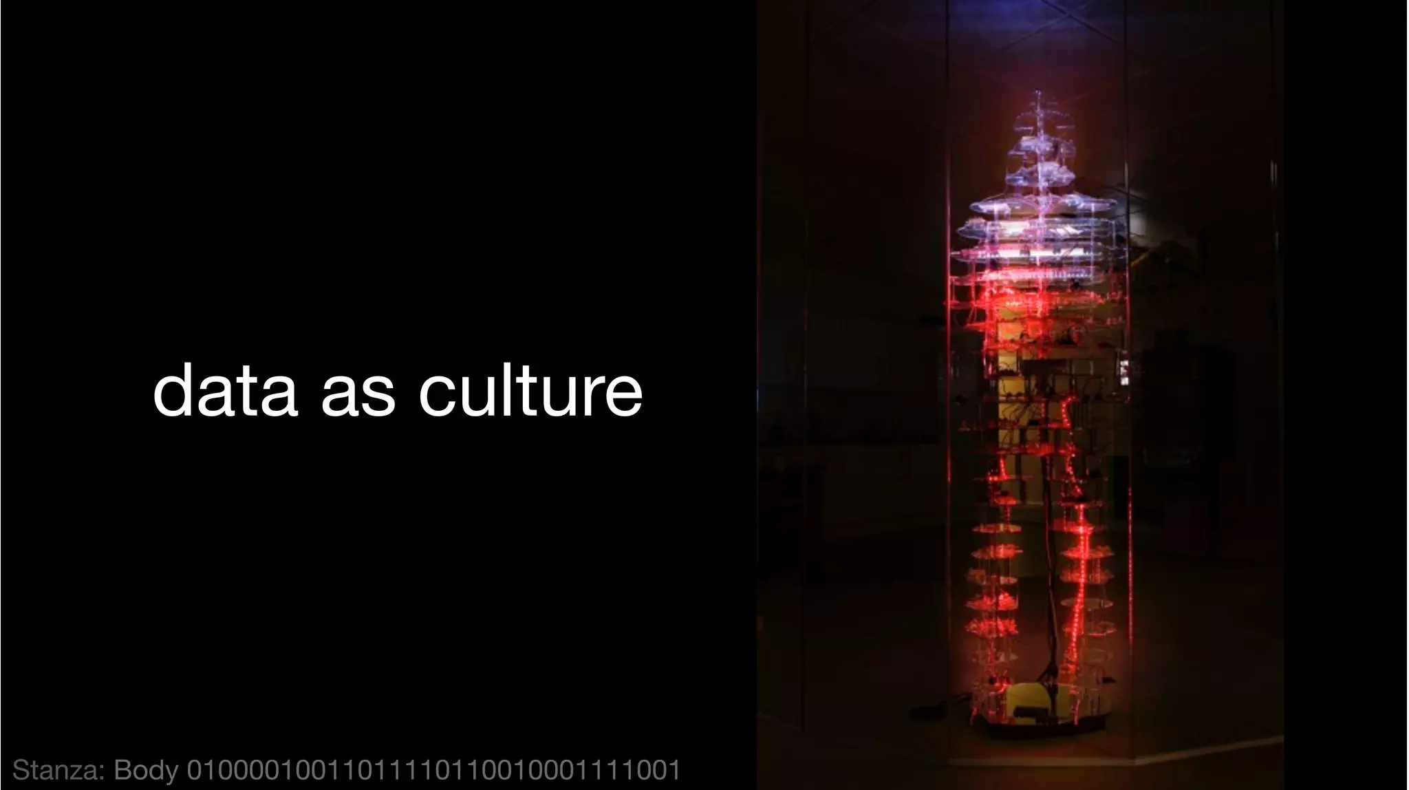 Stanza: Body 01000010011011110110010001111001
data as culture
 