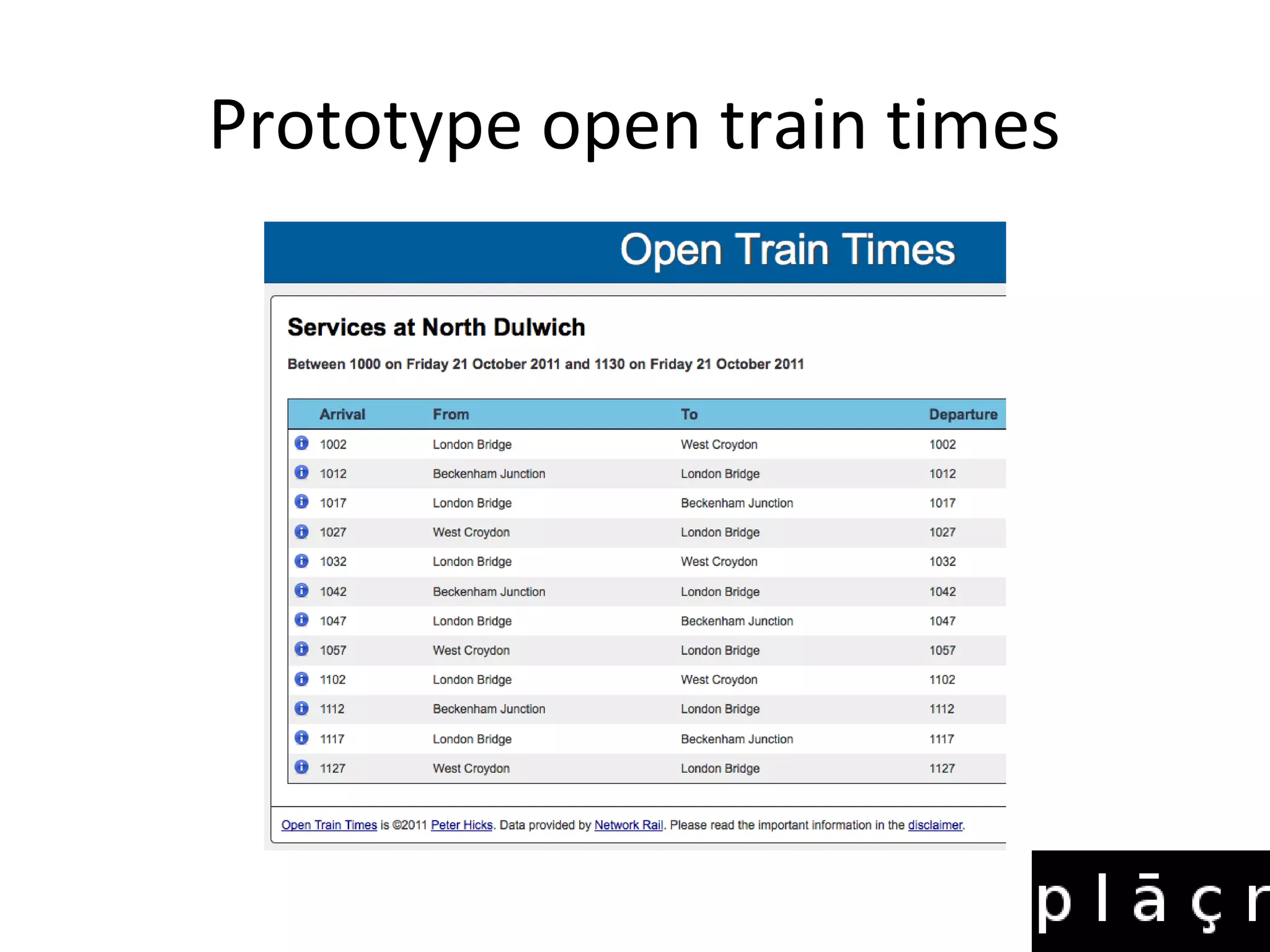 Prototype open train times
 