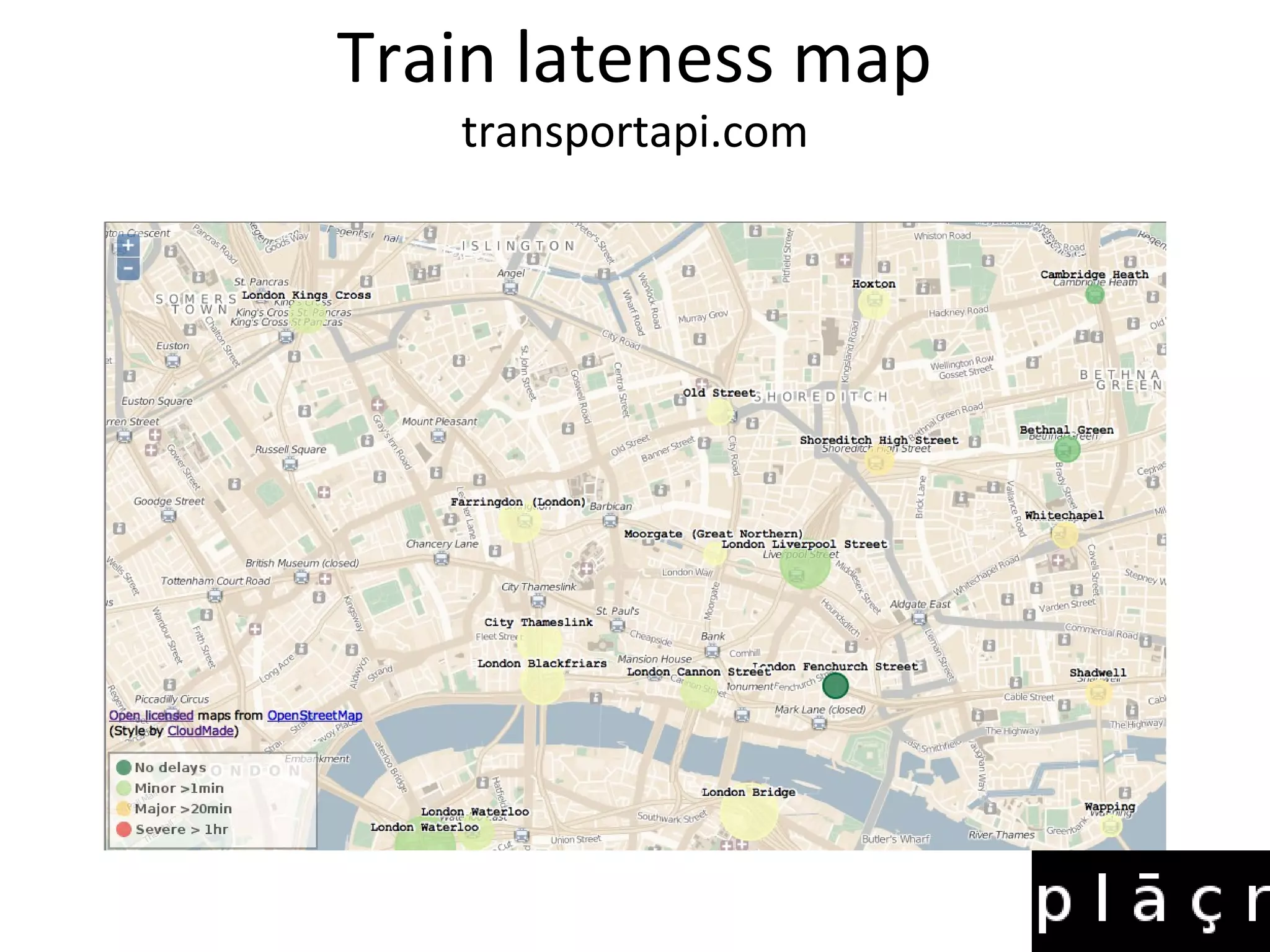 Train lateness map
   transportapi.com
 