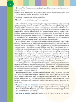 76
       ¶¿Óˆ ·’ ﬁÏ· ﬁÌˆ˜ ÌÈ· ·Ú·ÁˆÁÈÎ‹ Û¯¤ÛË ÌÂÙ·Í‡ ÁÔÓ¤ˆÓ Î·È ÂÎ·È‰Â˘ÙÈÎÒÓ ·-
     Ú¤¯ÂÈ ÛÙÔ ·È‰›:
     ✔ ªÂÁ·Ï‡ÙÂÚË Û˘Ó¤ÂÈ· Î·È ÛÙ·ıÂÚﬁÙËÙ· ÛÙÔ˘˜ ‰‡Ô ÈÔ ÛËÌ·ÓÙÈÎÔ‡˜ ¯ÒÚÔ˘˜ ﬁÔ˘
       ˙ÂÈ Î·È ÎÈÓÂ›Ù·È, ‰ËÏ·‰‹ ÛÙÔ Û¯ÔÏÂ›Ô Î·È ÛÙÔ Û›ÙÈ.
     ✔ ∞˘ÍËÌ¤ÓÂ˜ Â˘Î·ÈÚ›Â˜ ÁÈ· Ì¿ıËÛË Î·È ÂÍ¤ÏÈÍË.
     ✔ ¶ÚﬁÛ‚·ÛË ÛÂ ÂÚÈÛÛﬁÙÂÚÂ˜ ËÁ¤˜ Î·È ˘ËÚÂÛ›Â˜.

        ŸÏ· ·˘Ù¿ ·ÔÙÂÏÔ‡Ó ÛËÌ·ÓÙÈÎÔ‡˜ ·Ú¿ÁÔÓÙÂ˜ ÁÈ· ÙËÓ ·Ó¿Ù˘ÍË ÌÈ·˜ ‰ËÌÈÔ˘ÚÁÈÎ‹˜
     Û¯¤ÛË˜ ÌÂÙ·Í‡ Û¯ÔÏÂ›Ô˘ Î·È ÔÈÎÔÁ¤ÓÂÈ·˜. ∏ ‰ËÌÈÔ˘ÚÁ›· ﬁÌˆ˜ Î·È Ë ‰È·Ù‹ÚËÛË ÌÈ·˜ Ù¤-
     ÙÔÈ·˜ Û¯¤ÛË˜ ‰ÂÓ Â›Ó·È ¿ÓÙÔÙÂ Â‡ÎÔÏË. ¶ÔÏÏ¤˜ ÊÔÚ¤˜ Ë Û˘ÓÂÚÁ·Û›· ÂÎ·È‰Â˘ÙÈÎÒÓ -
     ÁÔÓ¤ˆÓ ÎÚ›ÓÂÙ·È ·ﬁ ÙÔ˘˜ ›‰ÈÔ˘˜ ˆ˜ ÌË ÈÎ·ÓÔÔÈËÙÈÎ‹. OÈ ÁÔÓÂ›˜ ·Ú·ÔÓÈÔ‡ÓÙ·È ﬁÙÈ ÔÈ
     ÂÎ·È‰Â˘ÙÈÎÔ› ‰ÂÓ ÙÔ˘˜ Î·Ù·Ï·‚·›ÓÔ˘Ó, ‰ÂÓ ·›ÚÓÔ˘Ó ˘ﬁ„Ë ÙË ÁÓÒÌË Î·È ÙËÓ ÂÈı˘-
     Ì›· ÙÔ˘˜, ‰ÂÓ ÙÔ˘˜ ·ÊÈÂÚÒÓÔ˘Ó ¯ÚﬁÓÔ, ‰ÂÓ Ê¤ÚÔÓÙ·È ÛˆÛÙ¿ ÛÙÔ ·È‰› ÙÔ˘˜. OÈ ÂÎ·È-
     ‰Â˘ÙÈÎÔ› Û˘¯Ó¿ ¯·Ú·ÎÙËÚ›˙Ô˘Ó ÙÔ˘˜ ÁÔÓÂ›˜ «ÚÔ‚ÏËÌ·ÙÈÎÔ‡˜», ÈÛ¯˘Ú›˙ÔÓÙ·È ﬁÙÈ ‰ÂÓ Â›-
     Ó·È Û˘ÓÂÚÁ¿ÛÈÌÔÈ, ‰ÂÓ ‰›ÓÔ˘Ó ·ÎÚÈ‚Â›˜ ÏËÚÔÊÔÚ›Â˜ ÁÈ· ÙÔ ·È‰› ÙÔ˘˜, ‰ÂÓ ‰¤¯ÔÓÙ·È ÙË
     ÁÓÒÌË ÙÔ˘˜, ÙÔ˘˜ ıÂˆÚÔ‡Ó ·ÓÂ·ÚÎÂ›˜, ··ÈÙËÙÈÎÔ‡˜ Î·È ÂÈıÂÙÈÎÔ‡˜.
        ∏ Û˘Ó·ÈÛıËÌ·ÙÈÎ‹ ÊﬁÚÙÈÛË, Ô ·ÌÔÈ‚·›Ô˜ Î·Ù·ÏÔÁÈÛÌﬁ˜ Â˘ı˘ÓÒÓ Î·È Ô Êﬁ‚Ô˜ ·ﬁÚ-
     ÚÈ„Ë˜ Î·È ÂÚÈıˆÚÈÔÔ›ËÛË˜ ÙˆÓ ÁÔÓ¤ˆÓ ·ÔÙÂÏÔ‡Ó ·Ó·ÛÙ·ÏÙÈÎÔ‡˜ ·Ú¿ÁÔÓÙÂ˜ ÛÙË Û˘-
     ÓÂÚÁ·Û›· ÙÔ˘˜ ÌÂ ÙÔ˘˜ ÓËÈ·ÁˆÁÔ‡˜. ™˘¯Ó¿ ÔÈ ÓËÈ·ÁˆÁÔ› ‰ÂÓ Â›Ó·È ÚÔÂÙÔÈÌ·ÛÌ¤ÓÔÈ
     Ó· ·ÓÙÈÌÂÙˆ›ÛÔ˘Ó ÙÔ ·È‰› Î·È ÙÔ ÁÔÓ¤·, ·ÏÏ¿ Î·È Ó· ÂÏ¤ÁÍÔ˘Ó Ù· ÚÔÛˆÈÎ¿ ÙÔ˘˜ Û˘-
     Ó·ÈÛı‹Ì·Ù· (ÂÓÔ¯‹, ›ÂÛË, ·ÓËÌÔÚÈ¿, ı˘Ìﬁ, Ù·‡ÙÈÛË, Ô›ÎÙÔ Î.¿.) Î·È ÙÈ˜ ÚÔÎ·Ù·Ï‹„ÂÈ˜
     ÙÔ˘˜. ∂Ìﬁ‰ÈÔ ÛÙÈ˜ Û¯¤ÛÂÈ˜ ÙÔ˘˜ ÌÔÚÂ› Â›ÛË˜ Ó· ·ÔÙÂÏ¤ÛÂÈ Î·È Ë ‰È·ÊÔÚÔÔ›ËÛË ˆ˜
     ÚÔ˜ ÙÈ˜ ·Í›Â˜ Î·È ÙÔ ÎÔÈÓˆÓÈÎÔÔÏÈÙÈÛÌÈÎﬁ Ï·›ÛÈÔ, Î·ıÒ˜ Î·È Ë ‰È·ÊÔÚÂÙÈÎ‹ ÔÙÈÎ‹
     ÙÔ˘ ÚÔ‚Ï‹Ì·ÙÔ˜, ÙÔ ÔÔ›Ô ÌÔÚÂ› Ó· ‰ËÌÈÔ˘ÚÁ‹ÛÂÈ ÌÈ· ·ÁÂÊ‡ÚˆÙË ‰È¿ÛÙ·ÛË ˆ˜ ÚÔ˜
     ÙÔÓ ÙÚﬁÔ Ô˘ ÚÔÛÂÁÁ›˙Ô˘Ó ÙËÓ Ú·ÁÌ·ÙÈÎﬁÙËÙ·. OÈ Carey et al. (1998), ‰ÈÂÚÂ˘ÓÒÓÙ·˜
     ÙÈ˜ ·ﬁ„ÂÈ˜ ‰ÈÂ˘ı˘ÓÙÒÓ ÓËÈ·ÁˆÁÂ›ˆÓ Î·È ‰ËÌÔÙÈÎÒÓ Û¯ÔÏÂ›ˆÓ Û¯ÂÙÈÎ¿ ÌÂ ÙÔ˘˜ ·Ú¿-
     ÁÔÓÙÂ˜ Ô˘ ‰˘Û¯ÂÚ·›ÓÔ˘Ó ÙË ÁÔÓÂ˚Î‹ Û˘ÌÌÂÙÔ¯‹, Î·Ù¤ÏËÍ·Ó ÛÙÔ˘˜ ·ÎﬁÏÔ˘ıÔ˘˜:
        ŒÏÏÂÈ„Ë ¯ÚﬁÓÔ˘ ·ﬁ ÏÂ˘Ú¿˜ ÂÎ·È‰Â˘ÙÈÎÒÓ (56%), ·ÓÂ·ÚÎ‹˜ Î·Ù¿ÚÙÈÛË ¿Óˆ
     ÛÙÈ˜ ÙÂ¯ÓÈÎ¤˜ ÂÓ›Û¯˘ÛË˜ ÙË˜ ÁÔÓÂ˚Î‹˜ Û˘ÌÌÂÙÔ¯‹˜ (48%), ¤ÏÏÂÈ„Ë Â·ÚÎÔ‡˜ ÌﬁÚÊˆÛË˜
     ·ﬁ ÙËÓ ÏÂ˘Ú¿ ÙˆÓ ÁÔÓ¤ˆÓ ÁÈ· ‚Ô‹ıÂÈ· ÙˆÓ ·È‰ÈÒÓ ÛÙÔ Û›ÙÈ (38%), ·ÚÓËÙÈÎ¤˜ ÛÙ¿-
     ÛÂÈ˜ ÙˆÓ ÁÔÓ¤ˆÓ ·¤Ó·ÓÙÈ ÛÙÔ Û¯ÔÏÂ›Ô (23%) Î·È ‰È·ÊÔÚ¤˜ ÛÙÔ ÁÏˆÛÛÈÎﬁ ÎÒ‰ÈÎ· ÌÂÙ·-
     Í‡ ÁÔÓ¤ˆÓ Î·È ÂÎ·È‰Â˘ÙÈÎÒÓ (12%).
        OÚÈÛÌ¤ÓÔÈ ÂÎ·È‰Â˘ÙÈÎÔ› Î·È ÁÔÓÂ›˜ ¤¯Ô˘Ó Û¯ËÌ·Ù›ÛÂÈ ÁÓÒÌÂ˜ Ô ¤Ó·˜ ÁÈ· ÙÔÓ ¿ÏÏÔÓ
     Î·È ¤¯Ô˘Ó ˘ÈÔıÂÙ‹ÛÂÈ ÛÙ¿ÛÂÈ˜ ÂÓÙÂÏÒ˜ ·Î·Ù¿ÏÏËÏÂ˜ Î·È ·ÓÙÈ·Ú·ÁˆÁÈÎ¤˜ ÁÈ· ÙËÓ ·Ó¿-
     Ù˘ÍË Î·È ÙË ‰È·Ù‹ÚËÛË ÙË˜ Î·Ï‹˜ Û˘ÓÂÚÁ·Û›·˜ ÌÂÙ·Í‡ Û¯ÔÏÂ›Ô˘ Î·È ÔÈÎÔÁ¤ÓÂÈ·˜. ∏
     ‰ÈÂıÓ‹˜ ‚È‚ÏÈÔÁÚ·Ê›· ÂÚÈÁÚ¿ÊÂÈ ÙÈ˜ ·Ú·Î¿Ùˆ ÛÙ¿ÛÂÈ˜ Î·È Û˘ÌÂÚÈÊÔÚ¤˜ ÙˆÓ ÂÎ·È-
     ‰Â˘ÙÈÎÒÓ Ô˘ ‰ËÌÈÔ˘ÚÁÔ‡Ó ÛËÌ·ÓÙÈÎ¿ ÂÌﬁ‰È· ÛÙË Û¯¤ÛË ÙÔ˘˜ ÌÂ ÙÔ˘˜ ÁÔÓÂ›˜ ÙˆÓ Ì·-
     ıËÙÒÓ ÙÔ˘˜:
     ñ OÈ ÁÔÓÂ›˜ ˆ˜ Â˘¿ÏˆÙÔÈ ÂÏ¿ÙÂ˜: OÈ ÂÎ·È‰Â˘ÙÈÎÔ› Ô˘ ‚Ï¤Ô˘Ó ÙÔ˘˜ ÁÔÓÂ›˜ ÌﬁÓÔ ˆ˜
       ·‰‡Ó·ÌÂ˜ „˘¯¤˜ Ô˘ ¯ÚÂÈ¿˙ÔÓÙ·È ‚Ô‹ıÂÈ· ÛÊ¿ÏÏÔ˘Ó ı·Ó¿ÛÈÌ·, ˘ÔÛÙËÚ›˙ÂÈ Ô
       Sonnenschein (1981). OÈ ÁÔÓÂ›˜ ¯ÚÂÈ¿˙ÔÓÙ·È ÙÔ˘˜ ÂÎ·È‰Â˘ÙÈÎÔ‡˜ ﬁÛÔ ¯ÚÂÈ¿˙ÔÓÙ·È
       Î·È ÔÈ ÂÎ·È‰Â˘ÙÈÎÔ› ÙÔ˘˜ ÁÔÓÂ›˜.
     ñ OÈ ÁÔÓÂ›˜ ˆ˜ ·ÛıÂÓÂ›˜: OÚÈÛÌ¤ÓÔÈ ÂÎ·È‰Â˘ÙÈÎÔ› ÈÛÙÂ‡Ô˘Ó ﬁÙÈ ÙÔ Ó· ¤¯ÂÈ Î¿ÔÈÔ˜
 