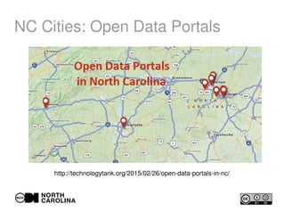 NC Cities: Open Data Portals
http://technologytank.org/2015/02/26/open-data-portals-in-nc/
 