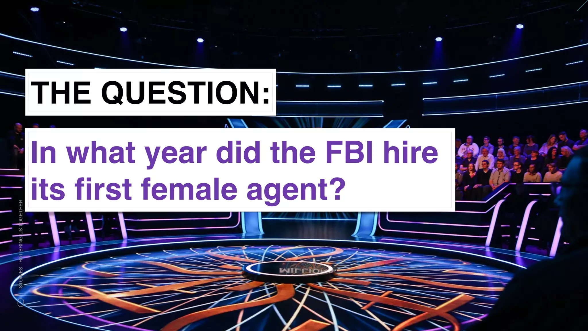 www.snow.academy 18
STORIESTHATBRINGUSTOGETHER
THE QUESTION:
In what year did the FBI hire
its ﬁrst female agent?
 