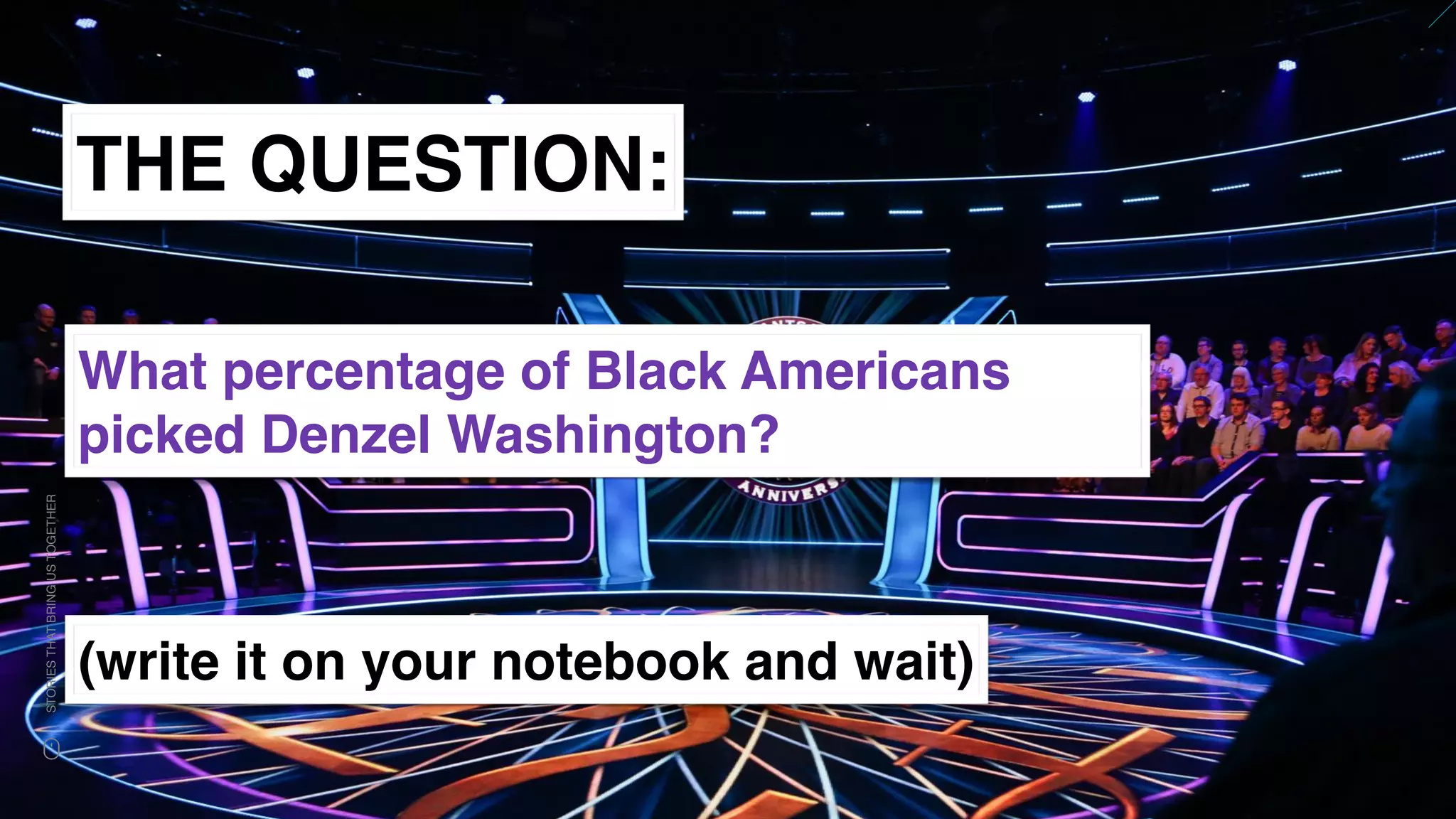 www.snow.academy 28
STORIESTHATBRINGUSTOGETHER
THE QUESTION:
What percentage of Black Americans
picked Denzel Washington?
(write it on your notebook and wait)
 