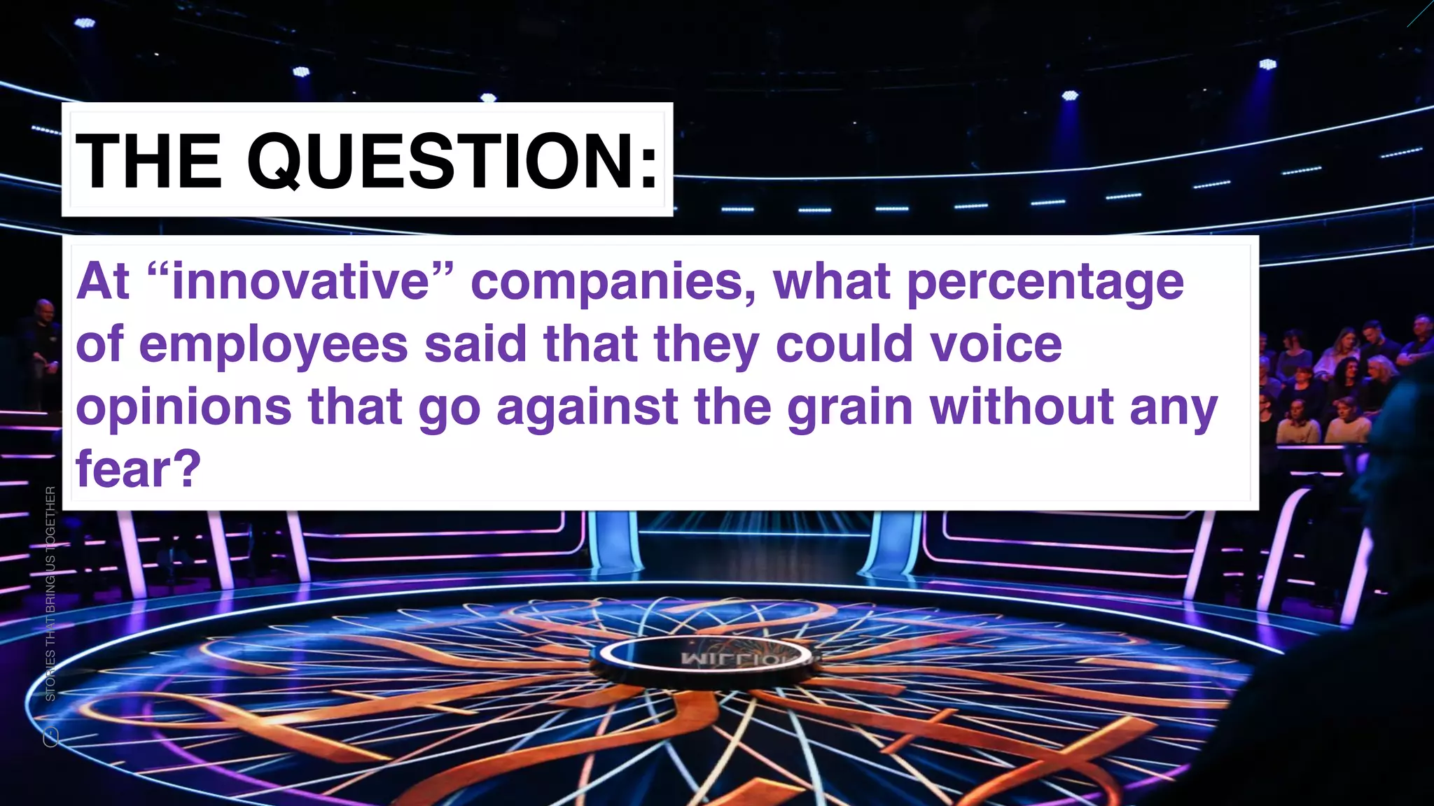 www.snow.academy 55
STORIESTHATBRINGUSTOGETHER
THE QUESTION:
At “innovative” companies, what percentage
of employees said that they could voice
opinions that go against the grain without any
fear?
 