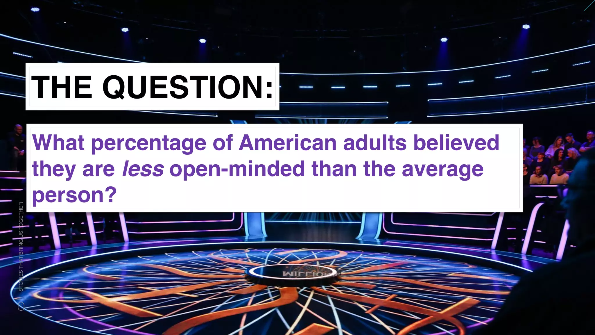 www.snow.academy 99
STORIESTHATBRINGUSTOGETHER
THE QUESTION:
What percentage of American adults believed
they are less open-minded than the average
person?
 