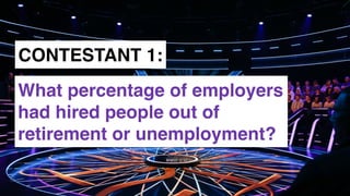 www.snow.academy 43
CONTESTANT 1:
What percentage of employers
had hired people out of
retirement or unemployment?
 