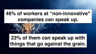 www.snow.academy 61
STORIESTHATBRINGUSTOGETHER
46% of workers at “non-innovative"
companies can speak up.
23% of them can speak up with
things that go against the grain.
 