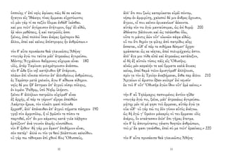 ὁπποίης τ' ἐπὶ νηὸς ἀφίκεο; πῶς δέ σε ναῦται
ἤγαγον εἰς Ἰθάκην; τίνες ἔμμεναι εὐχετόωντο;
οὐ μὲν γάρ τί σε πεζὸν ὀΐομαι ἐνθάδ' ἱκέσθαι.
καί μοι τοῦτ' ἀγόρευσον ἐτήτυμον, ὄφρ' ἐῢ εἰδῶ,
ἠὲ νέον μεθέπεις, ἦ καὶ πατρώϊός ἐσσι
ξεῖνος, ἐπεὶ πολλοὶ ἴσαν ἀνέρες ἡμέτερον δῶ
ἄλλοι, ἐπεὶ καὶ κεῖνος ἐπίστροφος ἦν ἀνθρώπων.»
τὸν δ' αὖτε προσέειπε θεὰ γλαυκῶπις Ἀθήνη·
«τοιγὰρ ἐγώ τοι ταῦτα μάλ' ἀτρεκέως ἀγορεύσω.
Μέντης Ἀγχιάλοιο δαΐφρονος εὔχομαι εἶναι 180
υἱός, ἀτὰρ Ταφίοισι φιληρέτμοισιν ἀνάσσω.
νῦν δ' ὧδε ξὺν νηῒ κατήλυθον ἠδ' ἑτάροισι,
πλέων ἐπὶ οἴνοπα πόντον ἐπ' ἀλλοθρόους ἀνθρώπους,
ἐς Τεμέσην μετὰ χαλκόν, ἄγω δ' αἴθωνα σίδηρον.
νηῦς δέ μοι ἥδ' ἕστηκεν ἐπ' ἀγροῦ νόσφι πόληος,
ἐν λιμένι Ῥείθρῳ, ὑπὸ Νηΐῳ ὑλήεντι.
ξεῖνοι δ' ἀλλήλων πατρώϊοι εὐχόμεθ' εἶναι
ἐξ ἀρχῆς, εἴ πέρ τε γέροντ' εἴρηαι ἐπελθὼν
Λαέρτην ἥρωα, τὸν οὐκέτι φασὶ πόλινδε
ἔρχεσθ', ἀλλ' ἀπάνευθεν ἐπ' ἀγροῦ πήματα πάσχειν 190
γρηῒ σὺν ἀμφιπόλῳ, ἥ οἱ βρῶσίν τε πόσιν τε
παρτιθεῖ, εὖτ' ἄν μιν κάματος κατὰ γυῖα λάβῃσιν
ἑρπύζοντ' ἀνὰ γουνὸν ἀλῳῆς οἰνοπέδοιο.
νῦν δ' ἦλθον· δὴ γάρ μιν ἔφαντ' ἐπιδήμιον εἶναι,
σὸν πατέρ'· ἀλλά νυ τόν γε θεοὶ βλάπτουσι κελεύθου.
οὐ γάρ πω τέθνηκεν ἐπὶ χθονὶ δῖος Ὀδυσσεύς,
10
ἀλλ' ἔτι που ζωὸς κατερύκεται εὐρέϊ πόντῳ,
νήσῳ ἐν ἀμφιρύτῃ, χαλεποὶ δέ μιν ἄνδρες ἔχουσιν,
ἄγριοι, οἵ που κεῖνον ἐρυκανόωσ' ἀέκοντα.
αὐτὰρ νῦν τοι ἐγὼ μαντεύσομαι, ὡς ἐνὶ θυμῷ 200
ἀθάνατοι βάλλουσι καὶ ὡς τελέεσθαι ὀΐω,
οὔτε τι μάντις ἐὼν οὔτ' οἰωνῶν σάφα εἰδώς.
οὔ τοι ἔτι δηρόν γε φίλης ἀπὸ πατρίδος αἴης
ἔσσεται, οὐδ' εἴ πέρ τε σιδήρεα δέσματ' ἔχῃσι·
φράσσεται ὥς κε νέηται, ἐπεὶ πολυμήχανός ἐστιν.
ἀλλ' ἄγε μοι τόδε εἰπὲ καὶ ἀτρεκέως κατάλεξον,
εἰ δὴ ἐξ αὐτοῖο τόσος πάϊς εἰς Ὀδυσῆος.
αἰνῶς μὲν κεφαλήν τε καὶ ὄμματα καλὰ ἔοικας
κείνῳ, ἐπεὶ θαμὰ τοῖον ἐμισγόμεθ' ἀλλήλοισι,
πρίν γε τὸν ἐς Τροίην ἀναβήμεναι, ἔνθα περ ἄλλοι 210
Ἀργείων οἱ ἄριστοι ἔβαν κοίλῃσ' ἐνὶ νηυσίν·
ἐκ τοῦ δ' οὔτ' Ὀδυσῆα ἐγὼν ἴδον οὔτ' ἐμὲ κεῖνος.»
τὴν δ' αὖ Τηλέμαχος πεπνυμένος ἀντίον ηὔδα·
«τοιγὰρ ἐγώ τοι, ξεῖνε, μάλ' ἀτρεκέως ἀγορεύσω.
μήτηρ μέν τέ μέ φησι τοῦ ἔμμεναι, αὐτὰρ ἐγώ γε
οὐκ οἶδ'· οὐ γάρ πώ τις ἑὸν γόνον αὐτὸς ἀνέγνω.
ὡς δὴ ἐγώ γ' ὄφελον μάκαρός νύ τευ ἔμμεναι υἱὸς
ἀνέρος, ὃν κτεάτεσσιν ἑοῖσ' ἔπι γῆρας ἔτετμε.
νῦν δ' ὃς ἀποτμότατος γένετο θνητῶν ἀνθρώπων,
τοῦ μ' ἔκ φασι γενέσθαι, ἐπεὶ σύ με τοῦτ' ἐρεείνεις.» 220
τὸν δ' αὖτε προσέειπε θεὰ γλαυκῶπις Ἀθήνη·
11
 