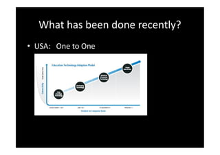 What has been done recently?
• USA: One to One
 
