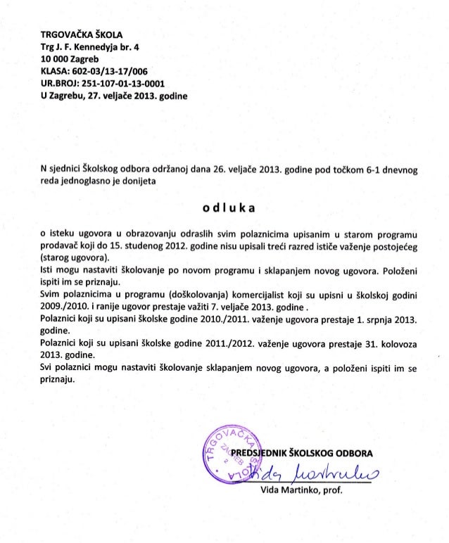 Odluka o isteku ugovora