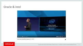 Copyright	©	2017, Oracle	and/or	its	affiliates.	All	rights	reserved.		|
Oracle	&	Intel
Confidential	– Oracle	Internal/Restricted/Highly	Restricted 35
 