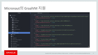 Copyright	©	2017, Oracle	and/or	its	affiliates.	All	rights	reserved.		|
Micronaut의 GraalVM 지원
Confidential	– Oracle	Internal/Restricted/Highly	Restricted 71
 
