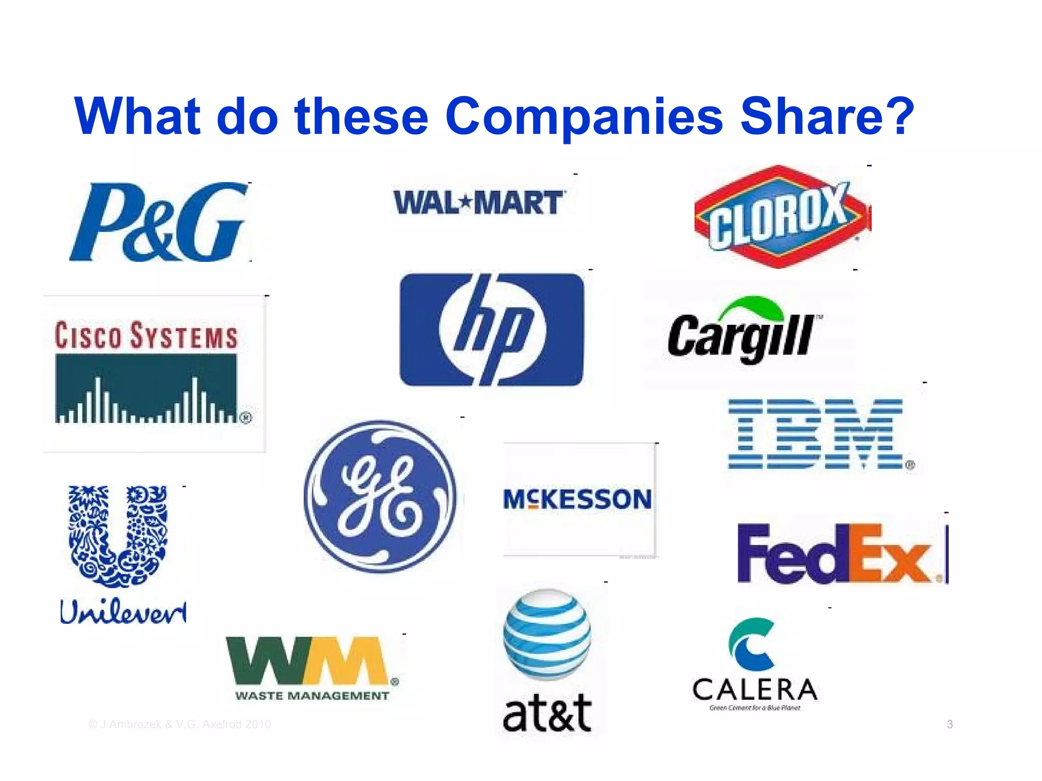 What do these Companies Share?




© J.Ambrozek & V.G. Axelrod 2010   3
 