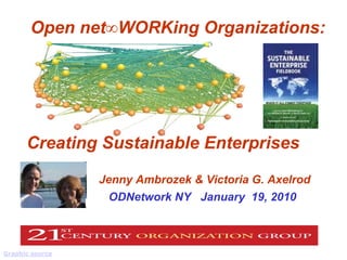 Open net∞WORKing Organizations:




      Creating Sustainable Enterprises

                                          Jenny Ambrozek & Victoria G. Axelrod
                                           ODNetwork NY January 19, 2010


       © J.Ambrozek & V.G. Axelrod 2010                                          1
                                                                                 1
Graphic source
 