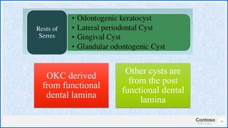 Contoso
S u i t e s
10
OKC derived
from functional
dental lamina
Other cysts are
from the post
functional dental
lamina
 