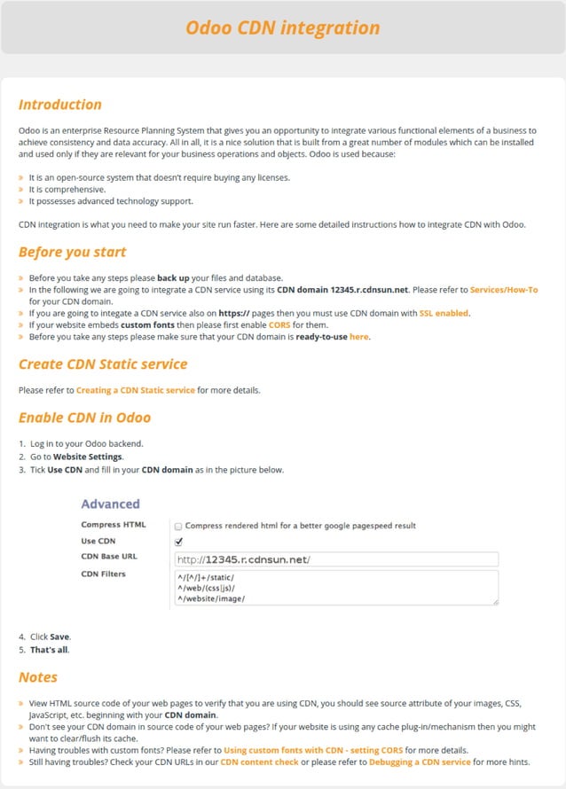 Step by step instructions for setting up Odoo CMS with CDN | PDF