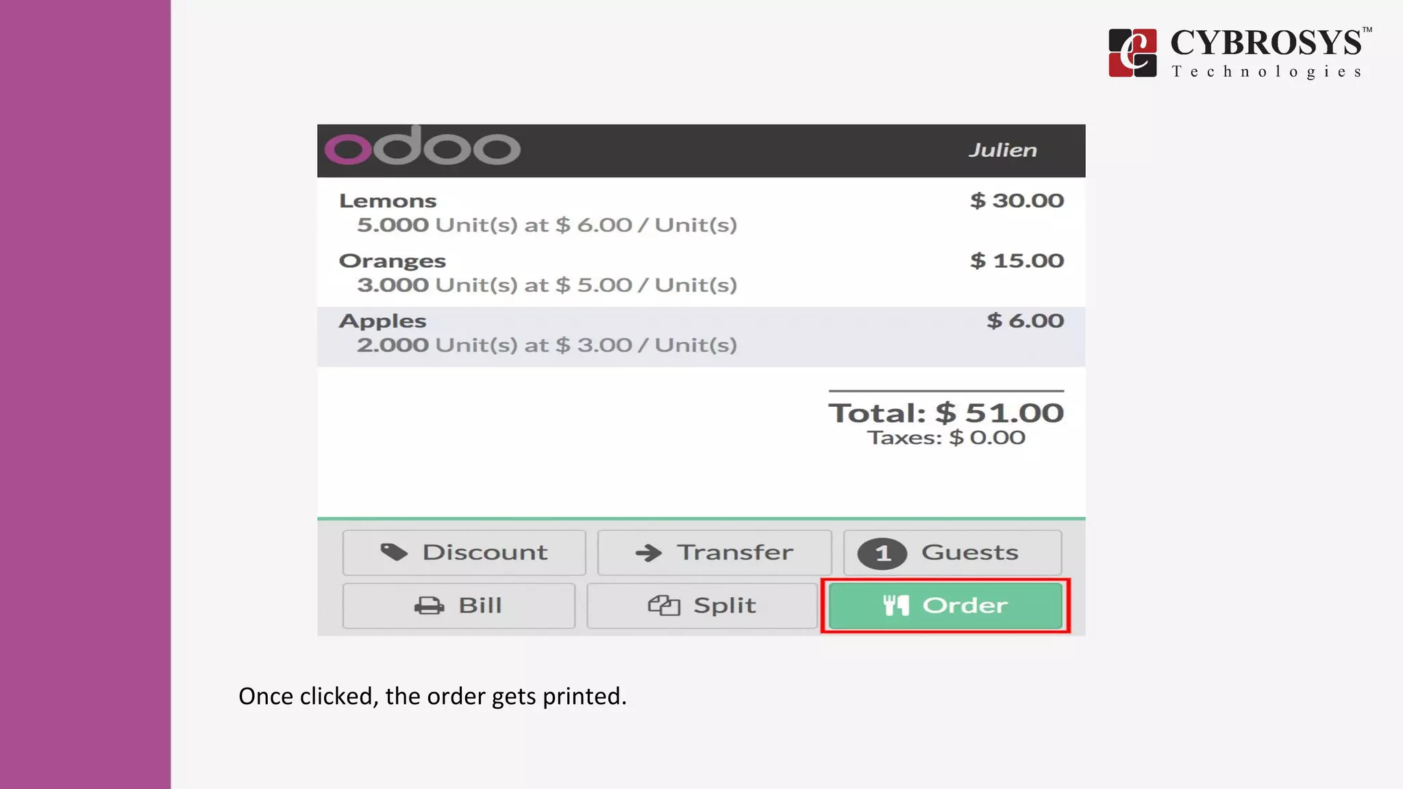 Once clicked, the order gets printed.
 