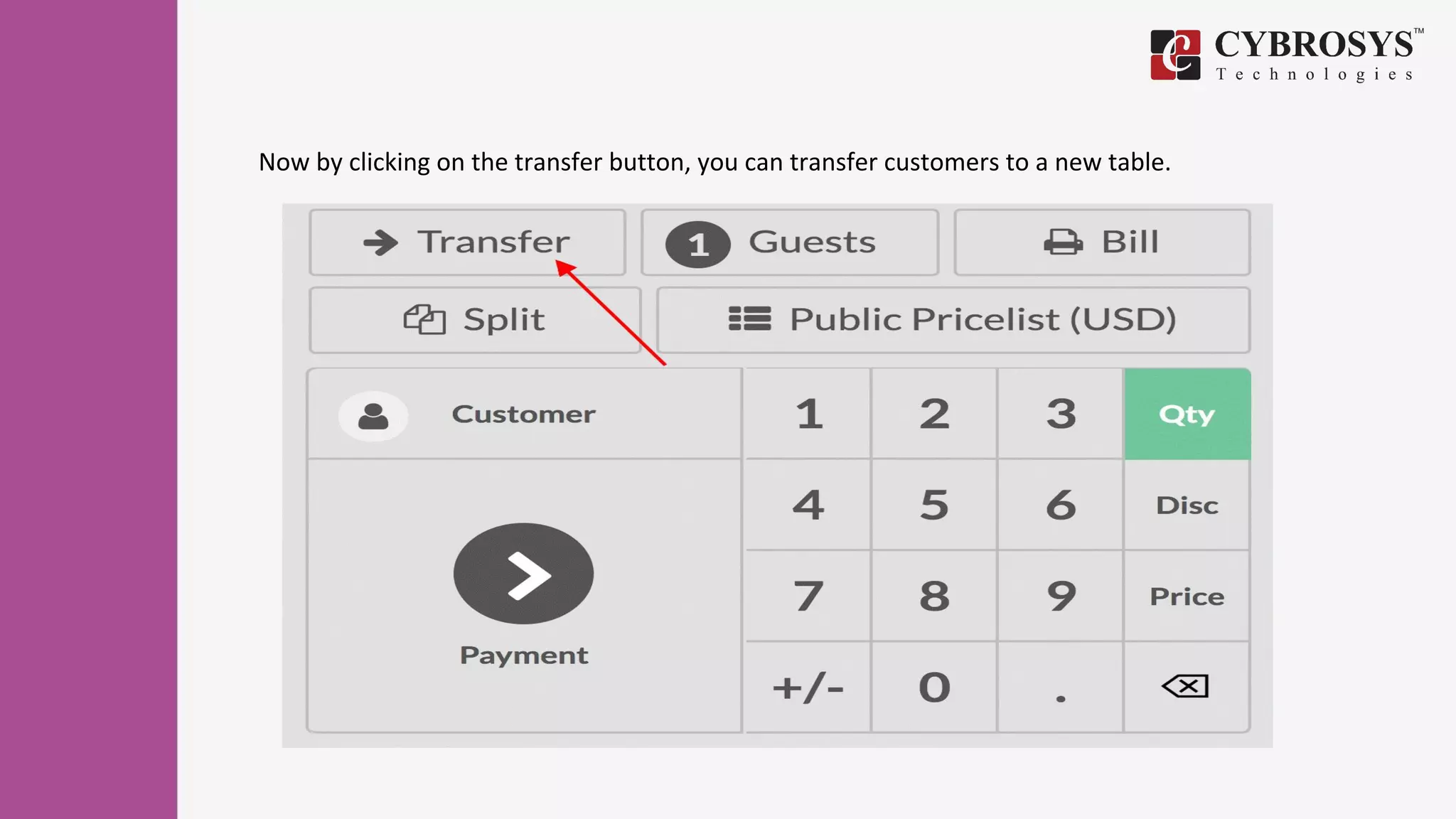 Now by clicking on the transfer button, you can transfer customers to a new table.
 
