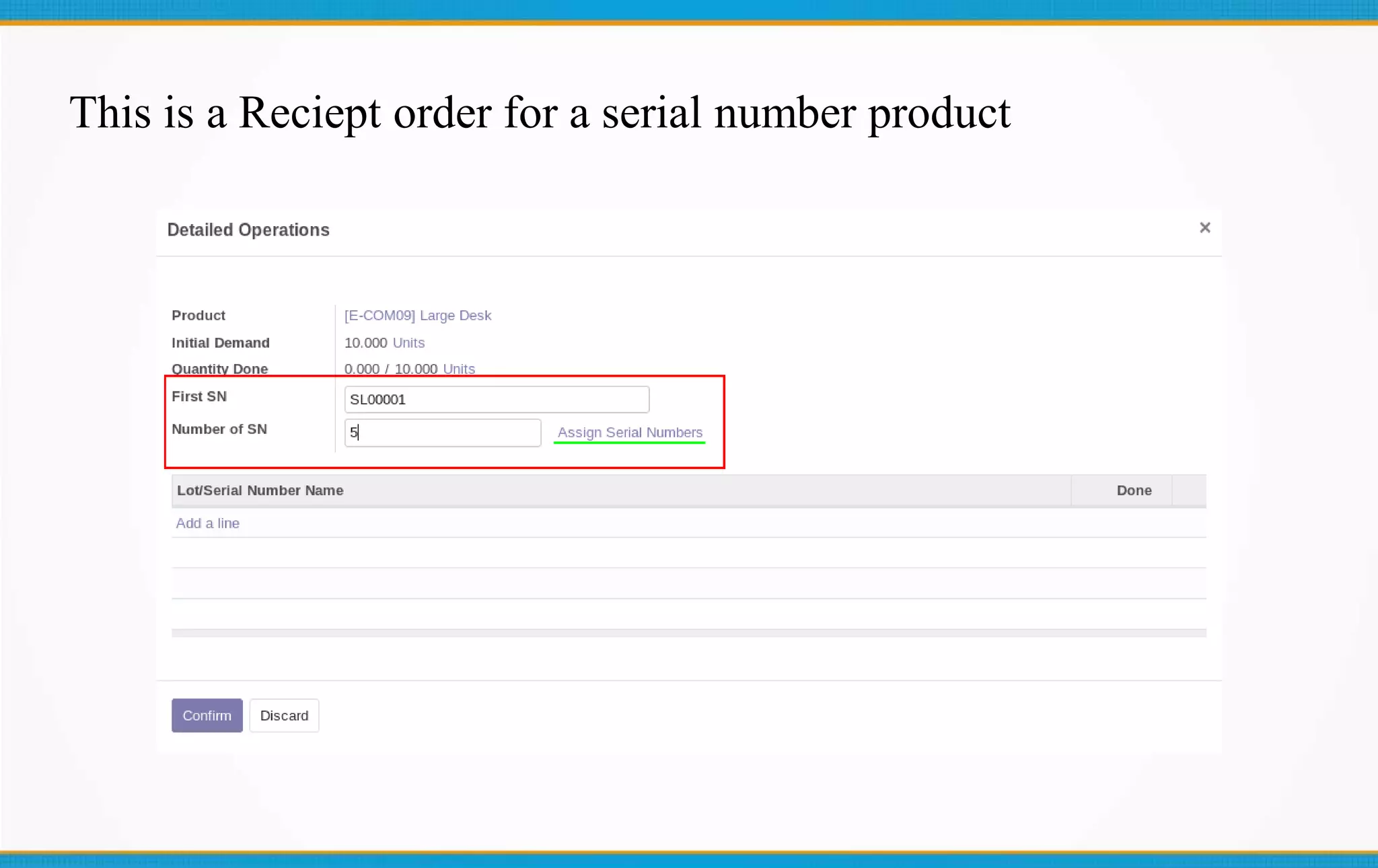 This is a Reciept order for a serial number product
 