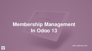 www.cybrosys.com
Membership Management
In Odoo 13
 
