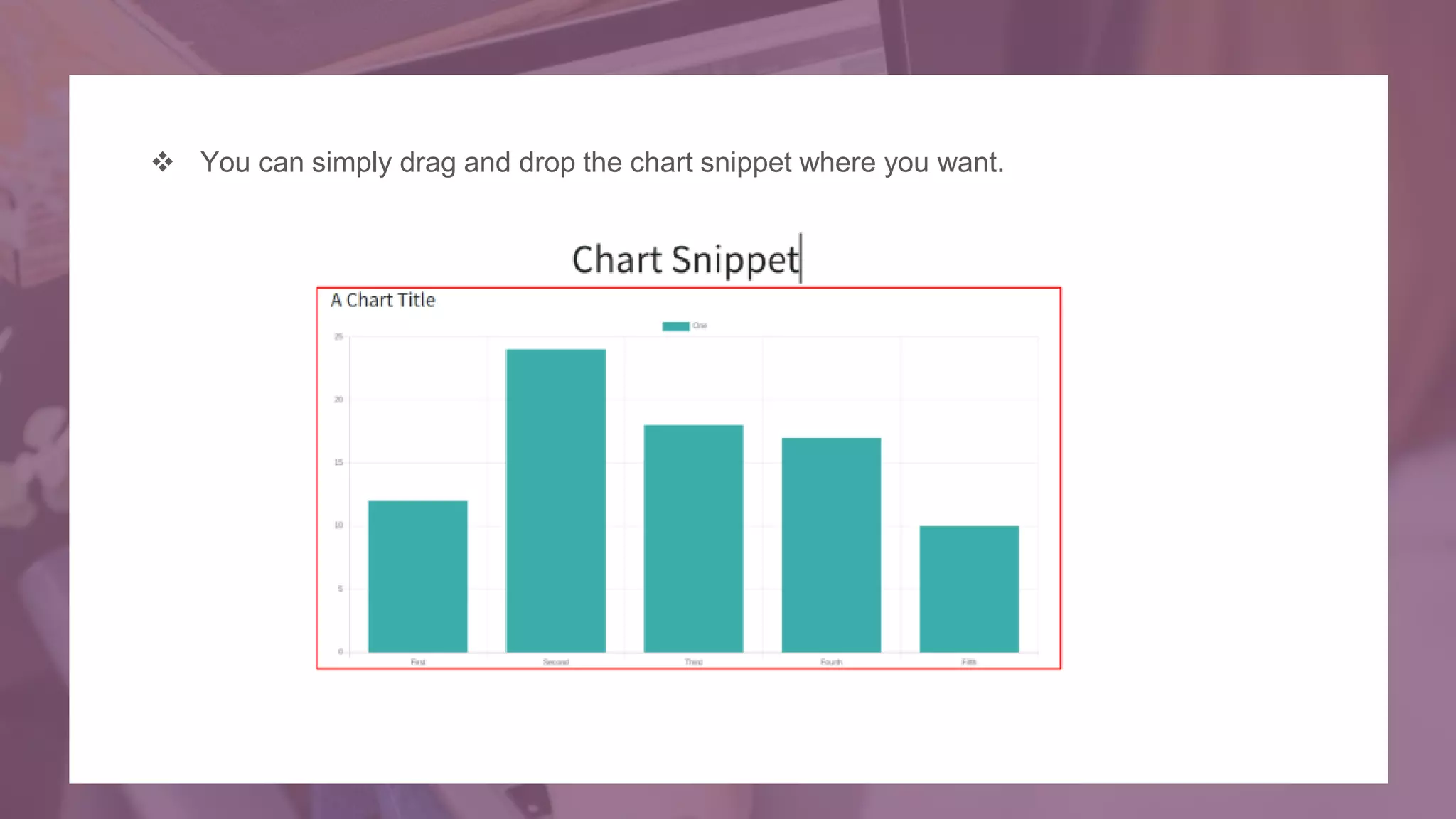  You can simply drag and drop the chart snippet where you want.
 