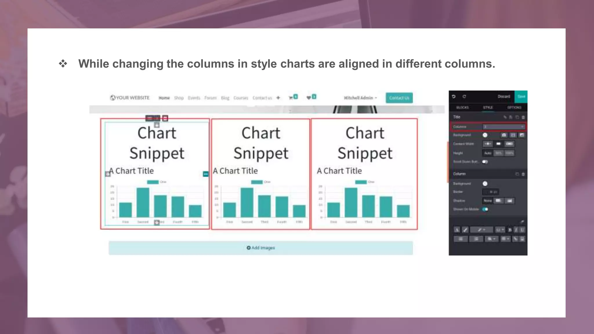  While changing the columns in style charts are aligned in different columns.
 