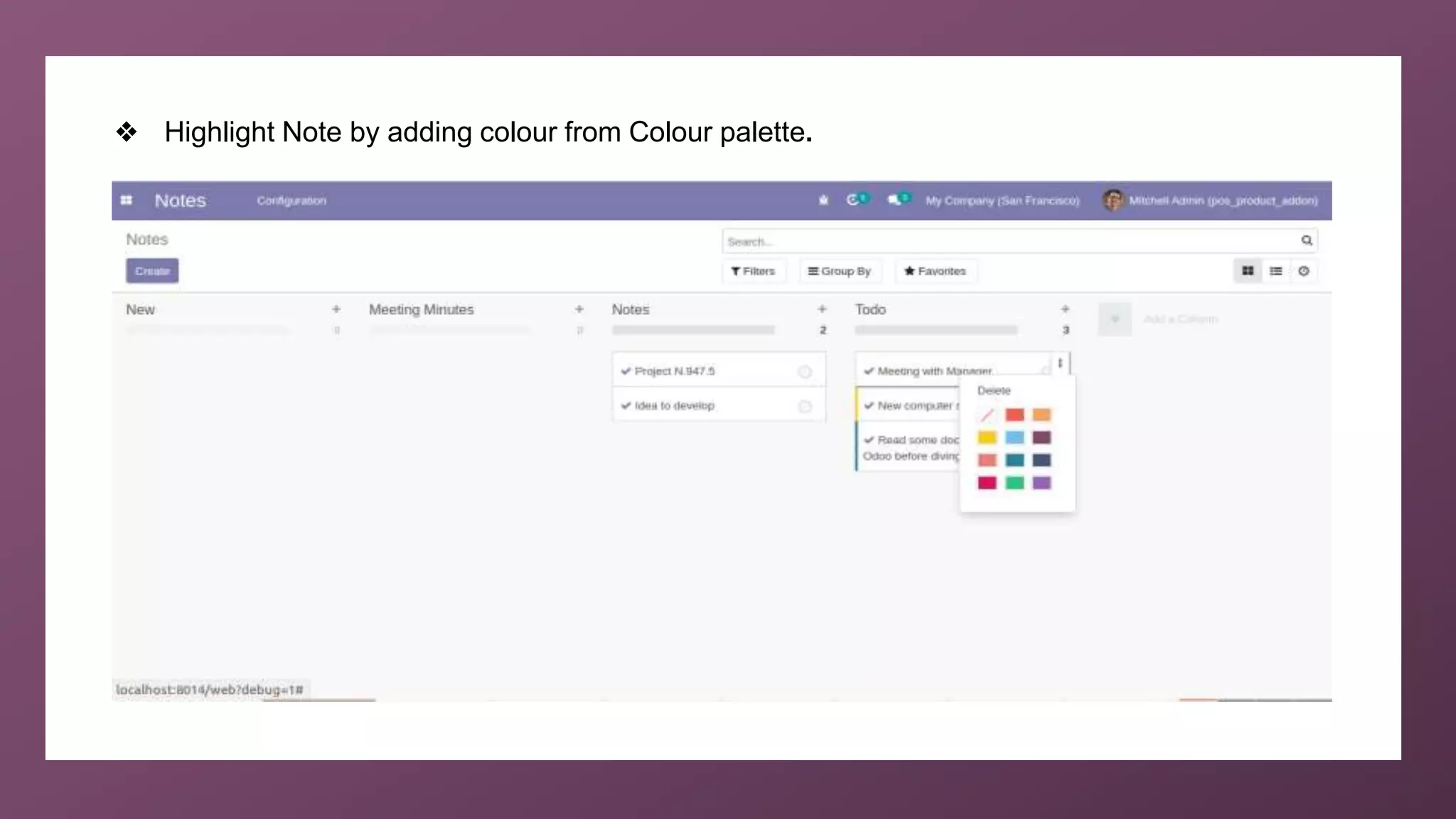 ❖ Highlight Note by adding colour from Colour palette.
 