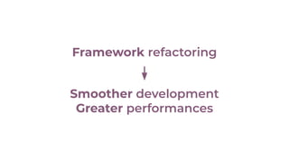 Smoother development
Greater performances
Framework refactoring