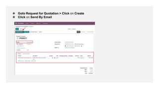 ❖ Goto Request for Quotation > Click on Create
❖ Click on Send By Email
 