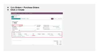 ❖ Goto Orders > Purchase Orders
❖ Click on Create
 