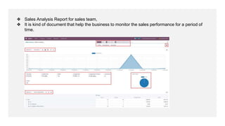 ❖ Goto Reporting > Sales
❖ Various views of sales analysis report
1.Graph- Bar Chart
 