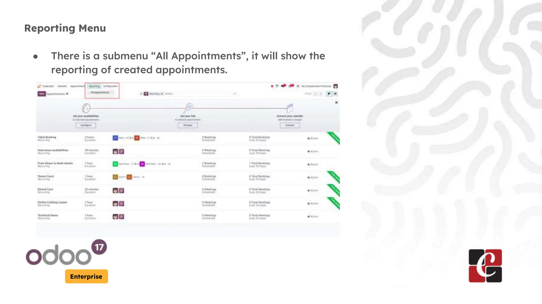 Enterprise
Reporting Menu
● There is a submenu “All Appointments”, it will show the
reporting of created appointments.
 