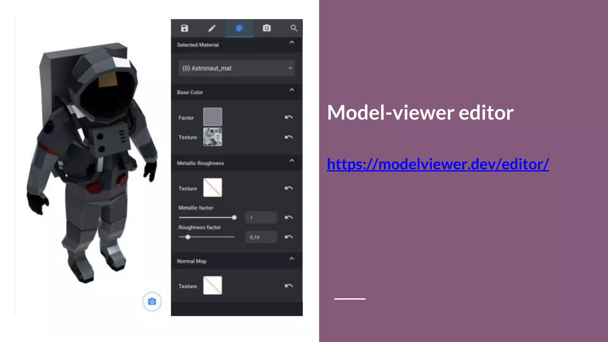 Model-viewer editor
https://modelviewer.dev/editor/
 