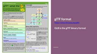 glTF format
https://www.khronos.org/gltf/
GLB is the glTF binary format
 