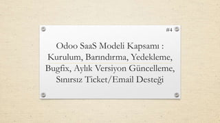 Odoo SaaS Modeli Kapsamı :
Kurulum, Barındırma, Yedekleme,
Bugfix, Aylık Versiyon Güncelleme,
Sınırsız Ticket/Email Desteği
#4
 